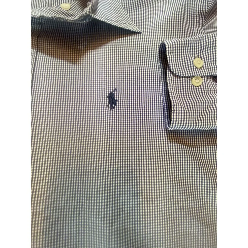 Polo‎ Ralph Lauren Shirt Mens Long Sleeve Button Front Blue Pony 16.5 Blue Plaid